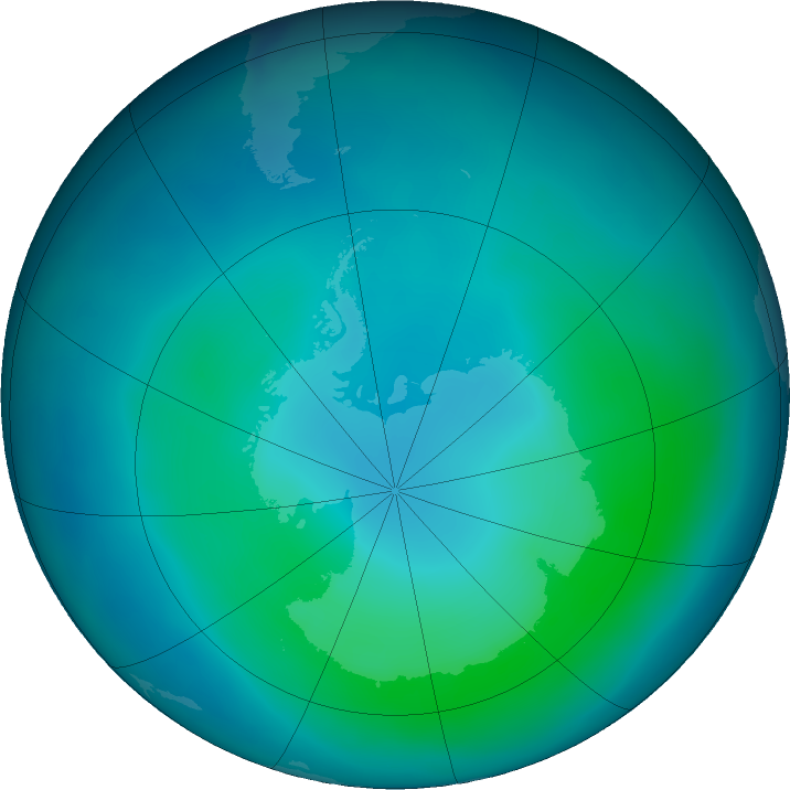 Antarctic ozone map for February 2021